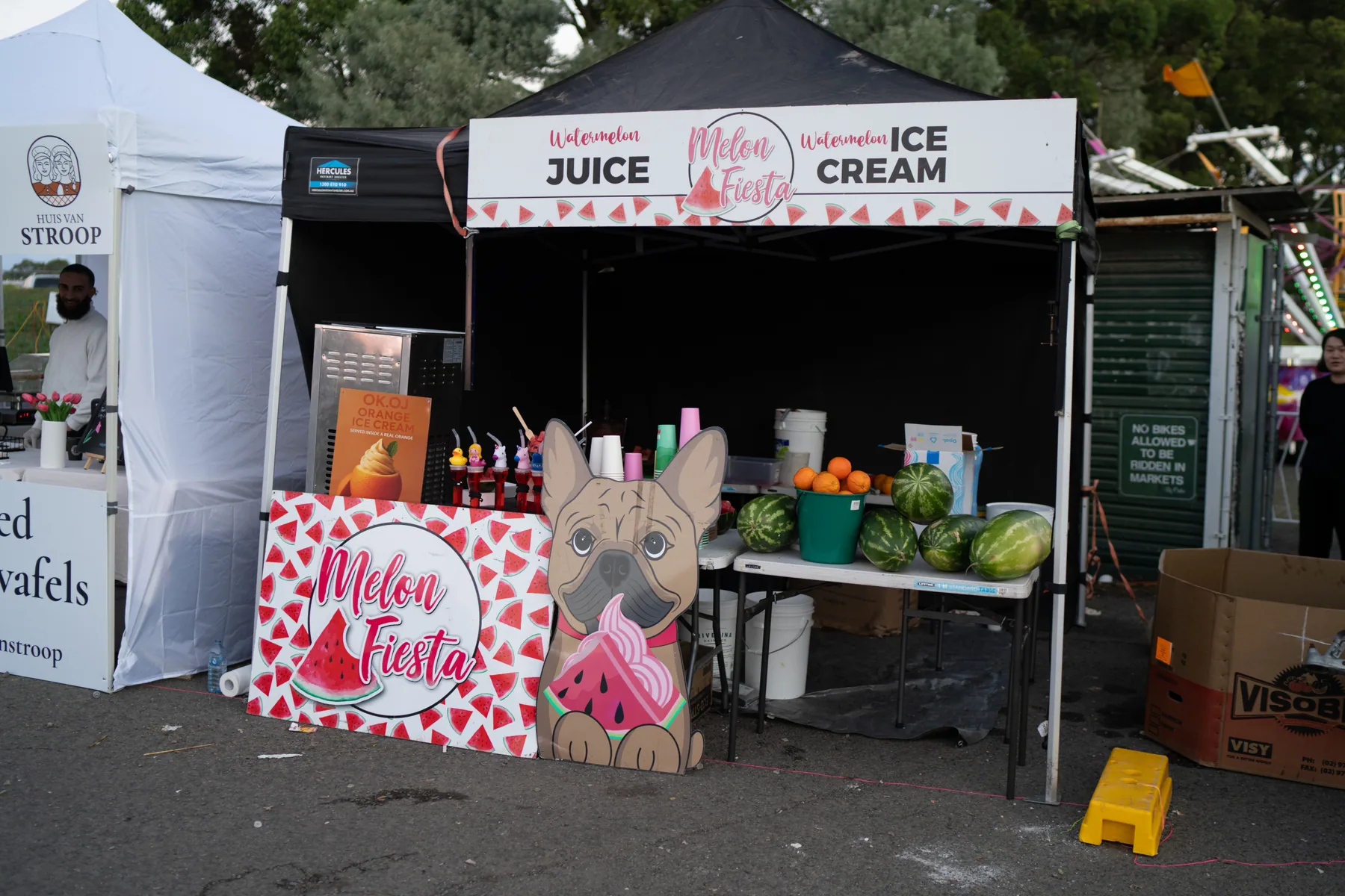 Ice cream and juice stall photographed during market coverage
