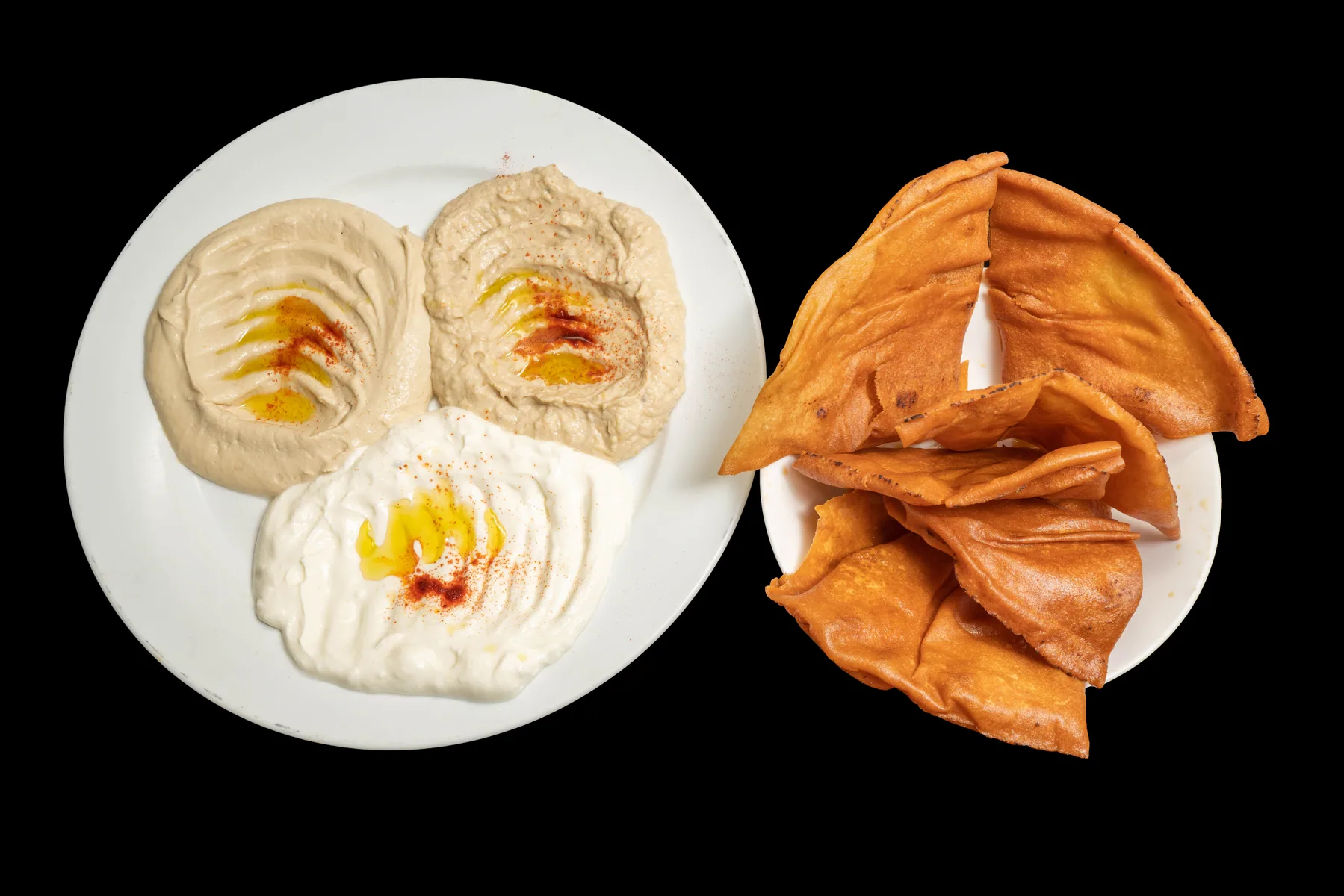 Dips and bread photographed for restaurant menu content