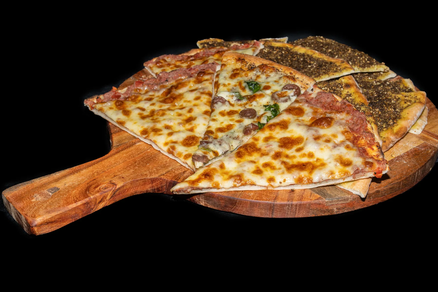 Shared flatbread photographed on a serving board
